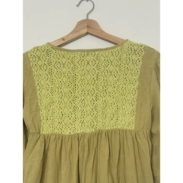 Cider Crochet Peasant Blouse Women’s Size XS Green/Yellow Boho Cottagecore NWOT - Image 6