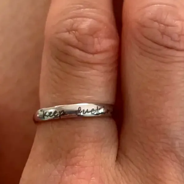 Unisex Minimalist Inspirational 'Keep F*ck*ng Going' SS Ring Size 9 Silver - Image 7