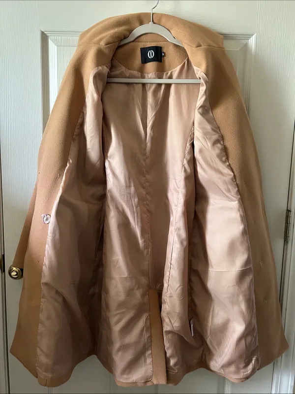 Khaki Camel Autumn Peacoat Trench Coat Long Jacket Wool Blend Sz M (8-10) - Image 11