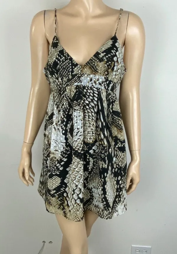 🖤 ZARA Woman Snakeskin Print Mini Dress Tie Back Adjustable Straps Sz XS🖤 - Image 15