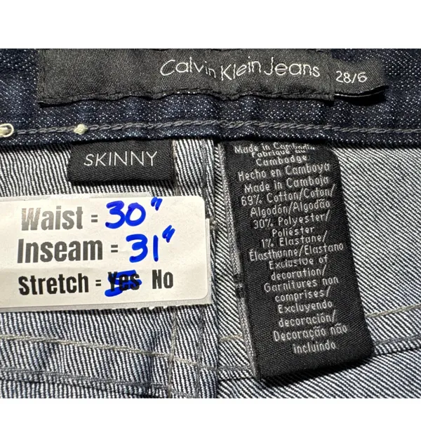Calvin Klein Jeans Skinny Dark Wash Denim‎ WB98A64 Blue Womens 28/6 NEW - Image 3