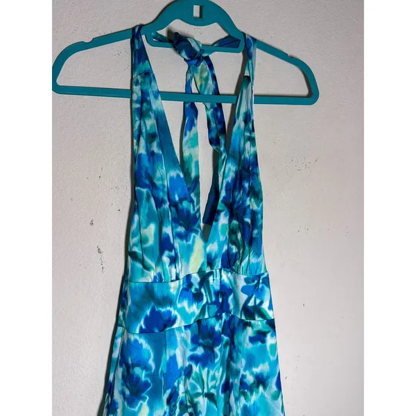 NWT DKNY Indigo Floral Halter Maxi Dress Blue Aqua Size 10 - Image 5