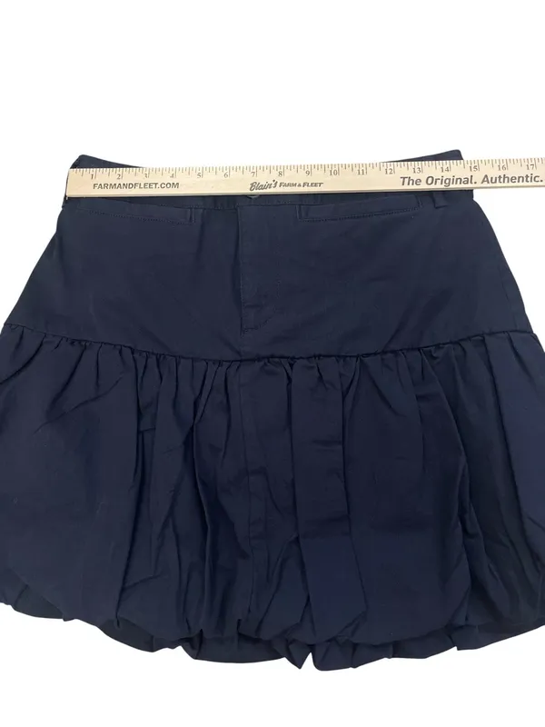 Trendy Capsule Navy Blue Cotton Bubble Hem Mini Skirt - Image 2
