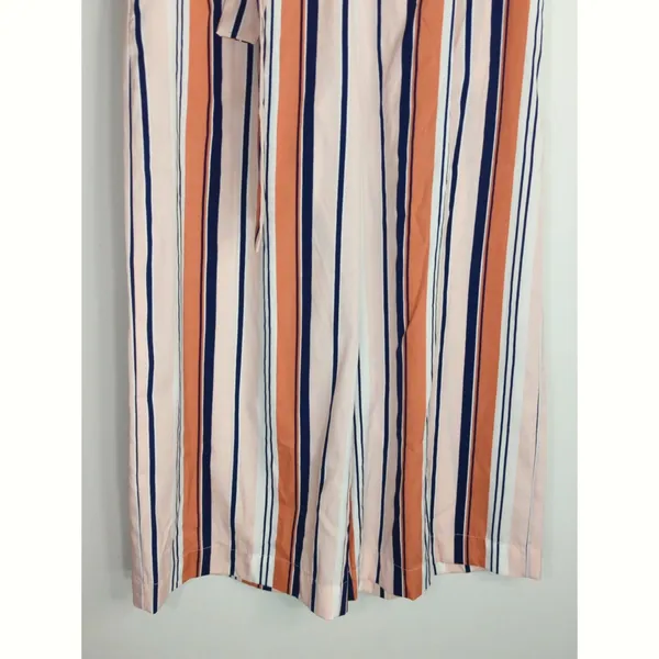 Zara Trafaluc Pink & White Striped Wide‎ Leg Cropped Pants Women's XS - Image 4