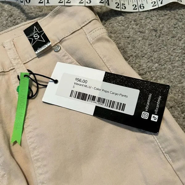 Vibrant Khaki Pops Cargo Pants Sand Beige‎ Wide Leg High Rise Small NEW - Image 6