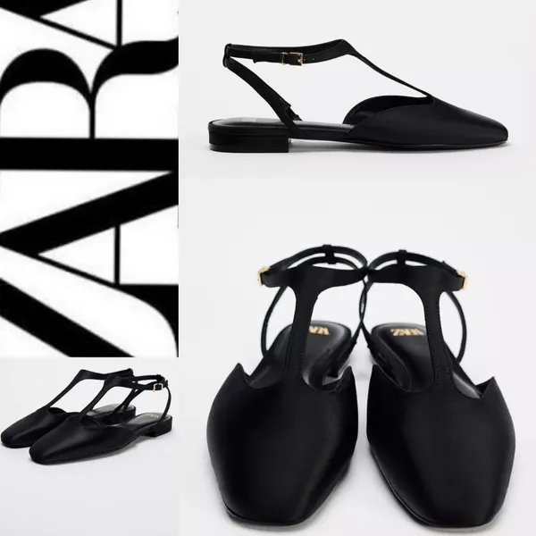 NWT BLACK SATIN EFFECT mary jane–style T-strap FLAT SHOES SIZE 7.5 - Image 2