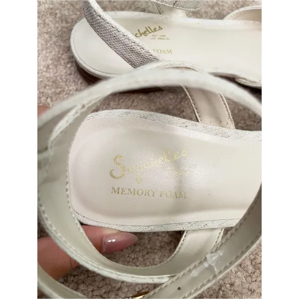 New Seychelles Memory Foam Footbed Pointed Toe Linen Strap Flats Size 10M Cream - Image 4