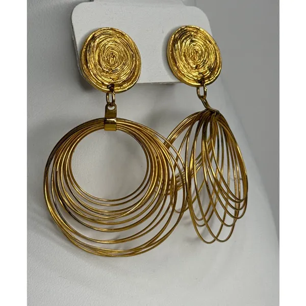 Vintage 1980s–1990s Couture Gold Tone Wire Chandelier Statement Earrings - Image 5