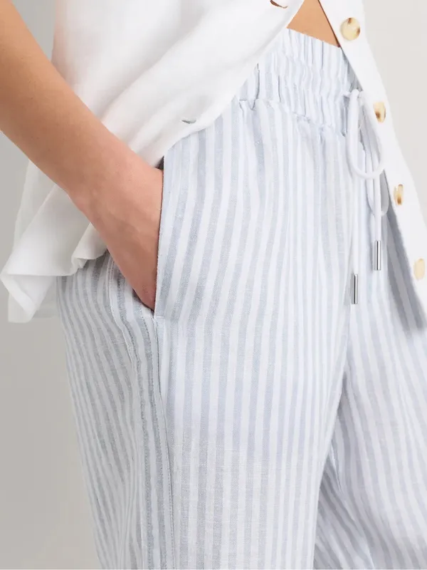Women’s Quince 100% European Linen Wide Leg Pants Sky Blue Mariner Stripe Sz S - Image 3