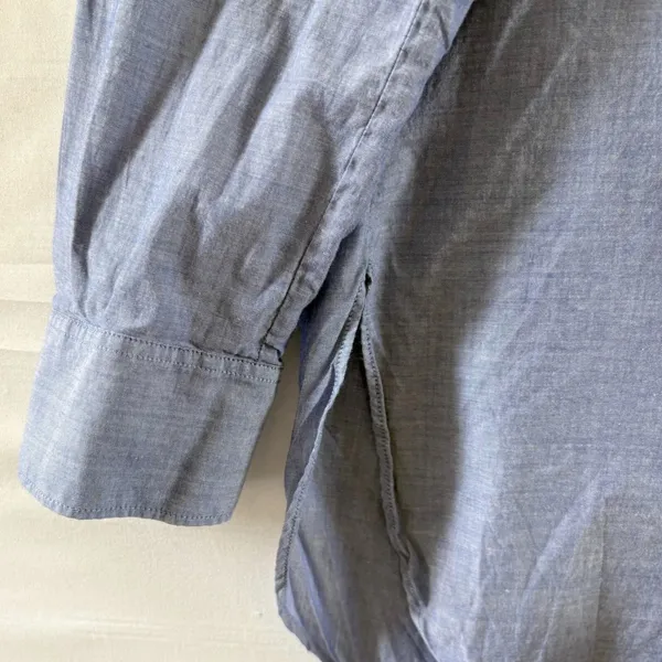 Theory Blue Cotton Chambray Collarless Tunic Shirt Long Sleeve G0704 S - Image 7
