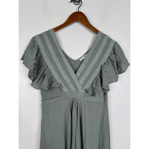 Baltic Born Jennifer Deep V Ruffle Maxi Dress Sage Green Boho Gown XS - Image 5