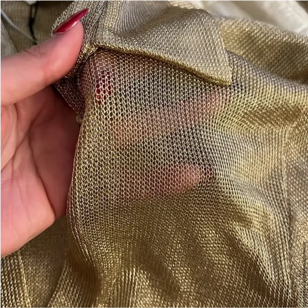 Zara NWT gold metallic knit ruched long sleeve blouse top semi sheer - Image 5