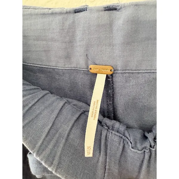 Free People Linen Wide Leg Utility Pants Blue XS - Image 3