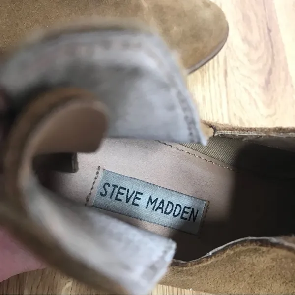 STEVE MADDEN Ankle Boot Size 10 Brown Suede Bootie Open Side Chunky Heel Western - Image 8
