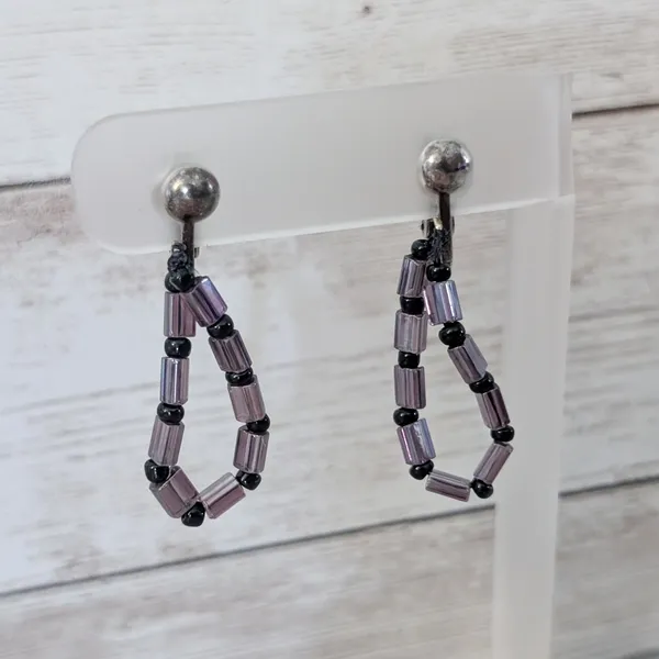 Vintage Clip On Earrings Mauve and Black Dangle - Image 2