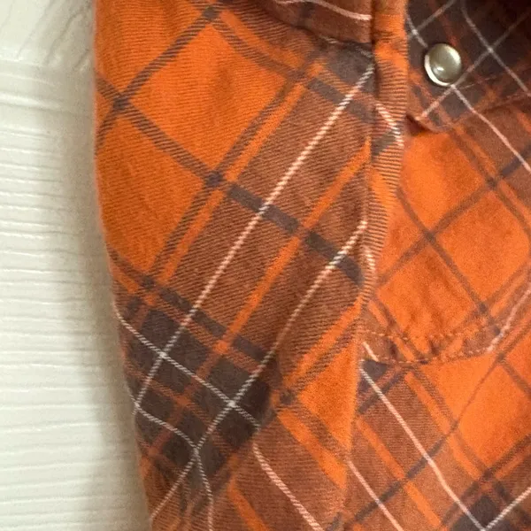 Harley Davidson Orange Plaid Short Sleeve Button Up‎ Size Medium - Image 9
