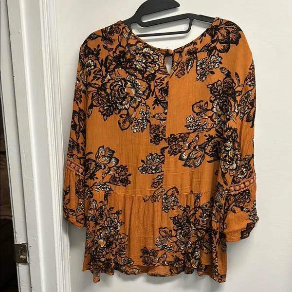 Floral Orange Women's Top Size L - Image 3
