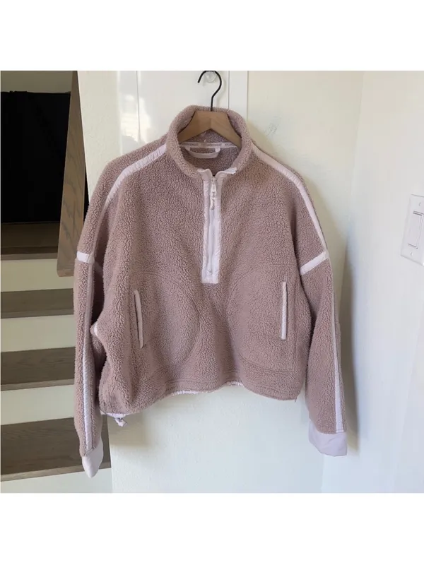 Free People Mountain High 1/2 Zip Fleece Pullover in Neutral Mauve - Image 3