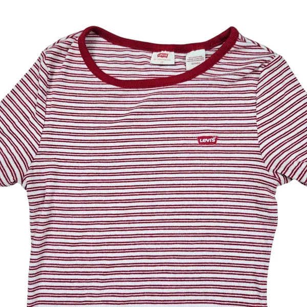 Levis The Perfect Tee Shirt Striped Ringer Short Sleeve Womens size XS Red - Image 3