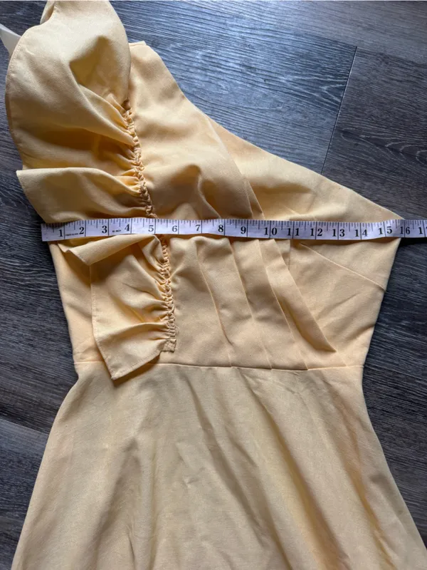 Showpo. DIXIE MIDI DRESS Linen Look One Shoulder Ruffle Dress In Lemon 4 - Image 6