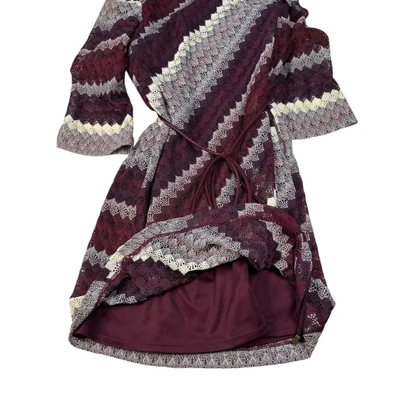 Studio One Women’s 6P Burgundy Lace Fit & Flare Belted Dress Petite - Image 7