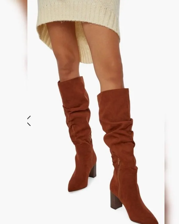 JustFab Fiona Slouched Heeled Boot Luggage casual classic comfy fall winter stylish - Image 2