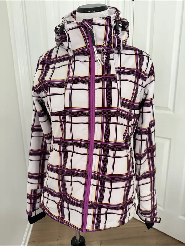 Ski Plaid Hooded Snow Jacket in Purple & White - Image 2
