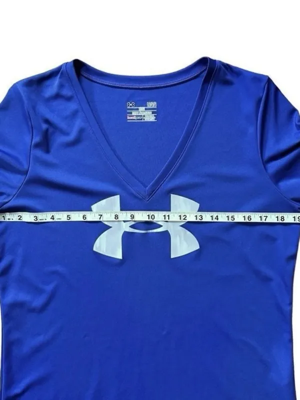 Under Armour Heat Gear Women's Large Blue Loose Fit V-Neck Performance T-Shirt - Image 9