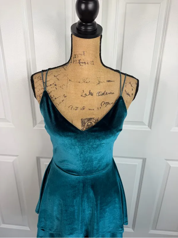 Altar’d State Teal Velvet Tiered Mini Dress Spaghetti Strap Sz S NWOT - Image 2