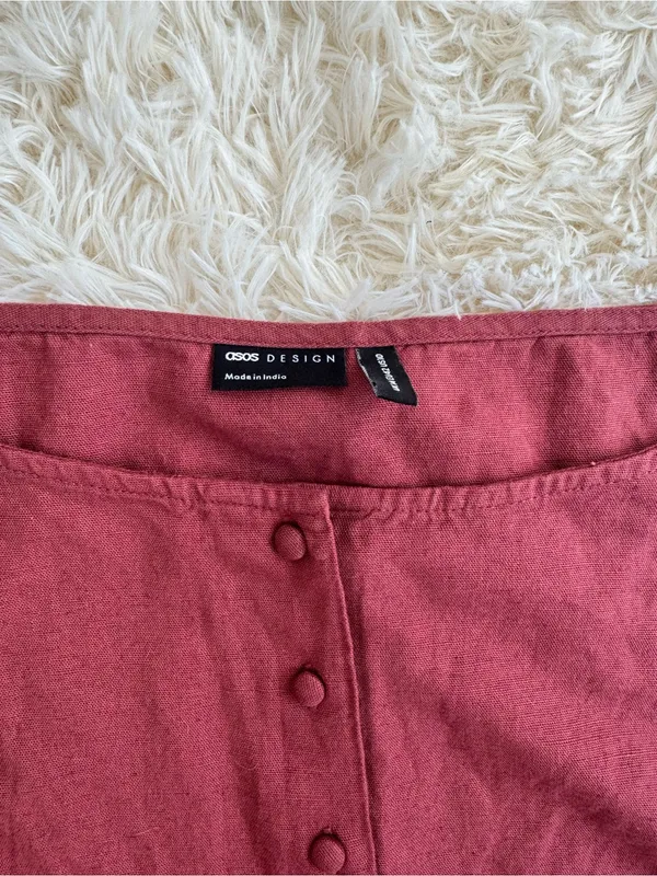 NWT ASOS Linen Blend Drop Waist Mini Dress Burgundy Size 10 - Image 4