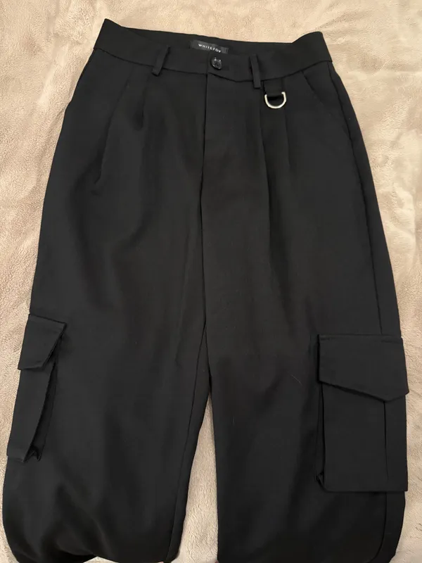 White Fox Black Cargo Pants with Metal Detail - Image 5