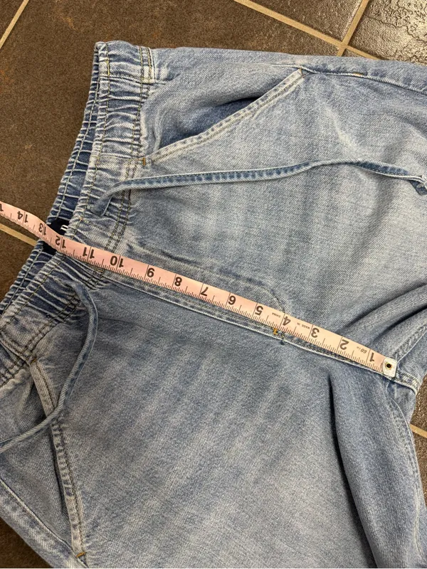 Gap Mid Rise UltraSoft Easy Horseshoe Jeans Drawstring Light Wash Blue Small - Image 12