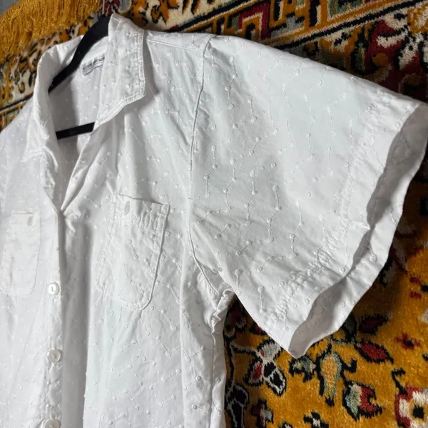 90s VTG Allyson Whitmore Raised Swiss Dot Embroidered White Shirt XL 100% Cotton - Image 3