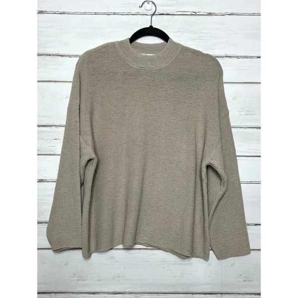 Zenana Beige Knit Lounge Matching Set Size Small Sweater Shorts Neutral Tan - Image 2