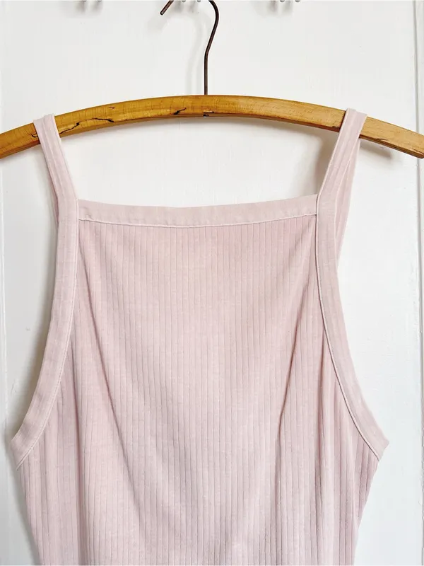 Free People • Set Up Tank blush pink high square neck ribbed knit Sugared - Image 4