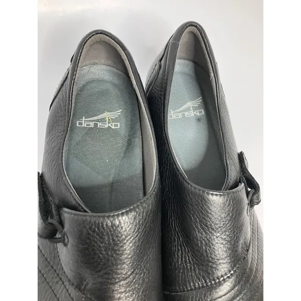 Dansko Loafers Womens 39 Black Good Leather Pleated Strap Comfort Wedge Shoes - Image 3