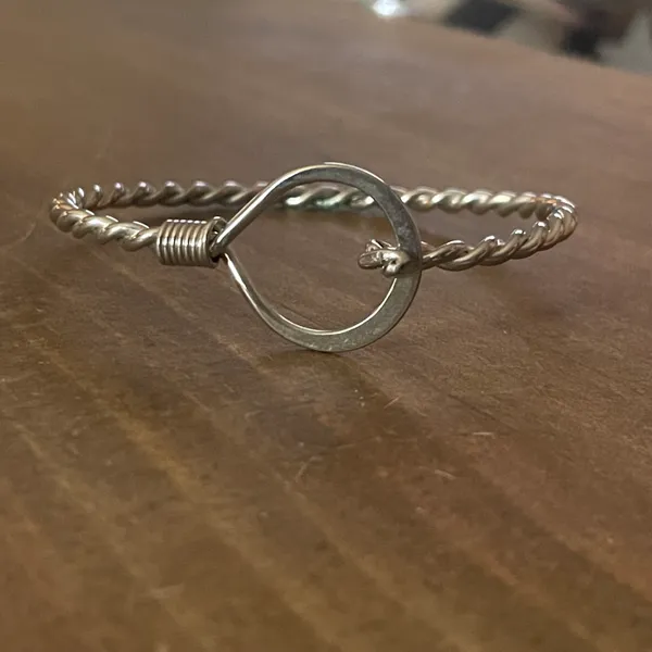 Silver Twisted Hook And Loop Bangle Bracelet - Image 2