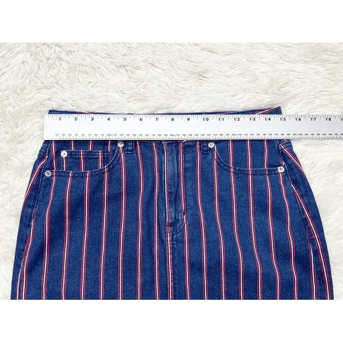 American Eagle Blue and Red Striped High Rise Mini Denim Jean‎ Skirt Size 6 - Image 5