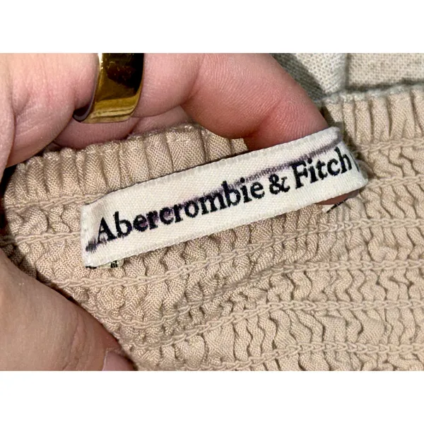 Abercrombie & Fitch Tan Beige Linen Blend Smocked Tie Strap Mini Dress Size S - Image 4