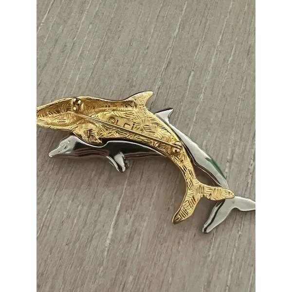 LCI Liz Claiborne Gold And Silver Tone Double Dolphin Figural Brooch - Image 3