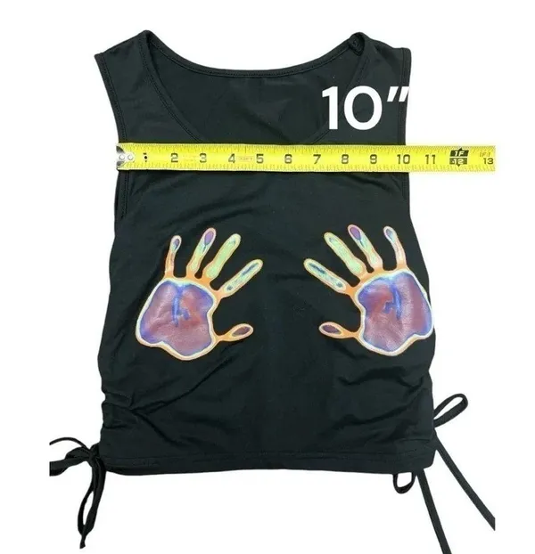 Shein Graphic Handprint Sleeveless Drawstring Ruched crop tank, size small. - Image 6
