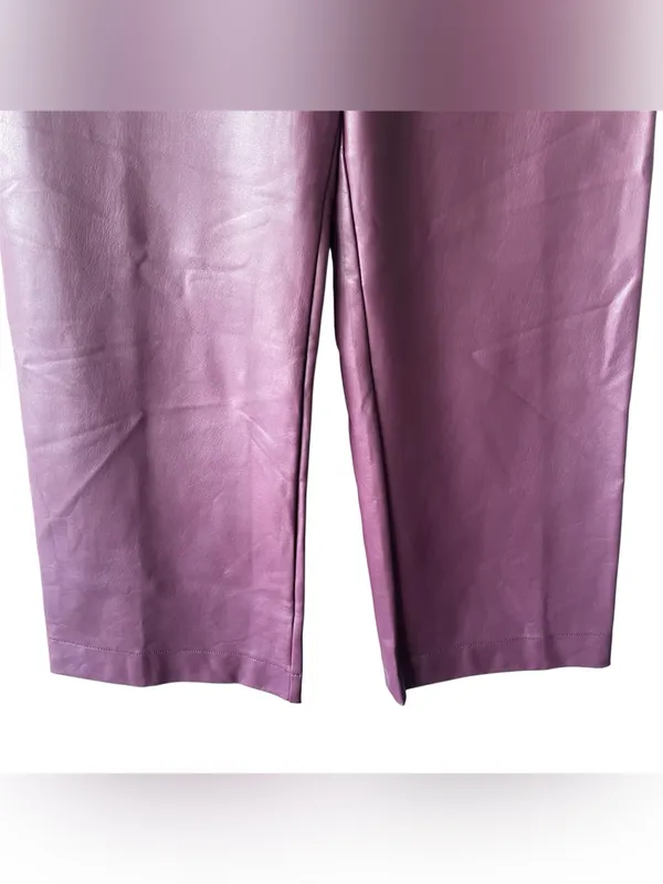 Maeve x Anthropologie Colette Wide Leg Cropped Faux Leather Burgundy Pants 28 - Image 3