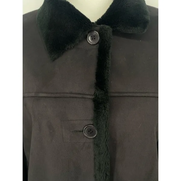 J Percy Vtg Black‎ Faux Suede Fur Lining Trim Coat Size Women XL - Image 3