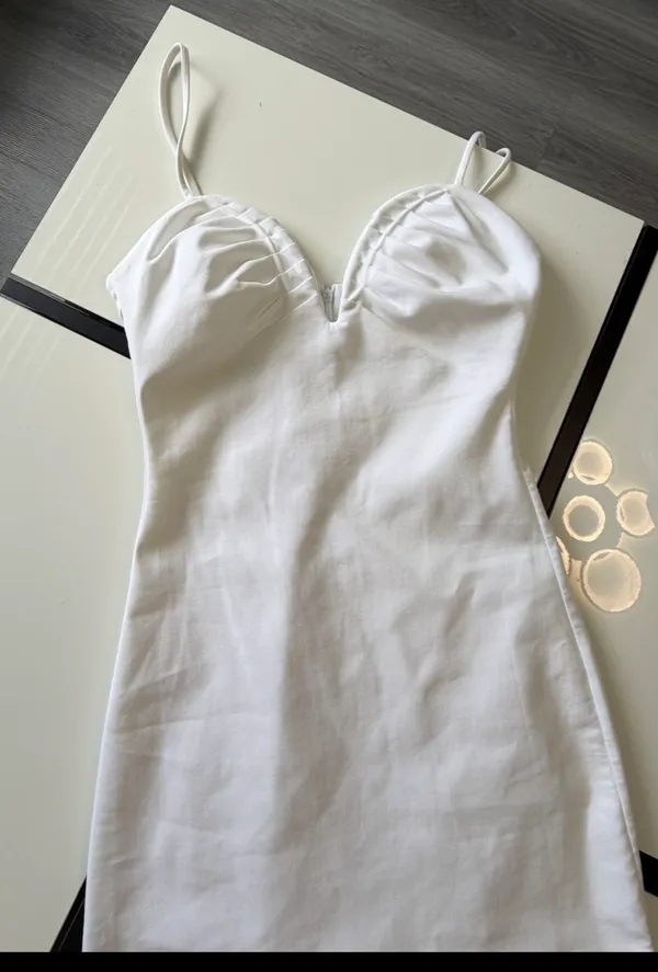 Zara White Deep V-Neck Pleated Bust Mini Dress Size S - Image 7