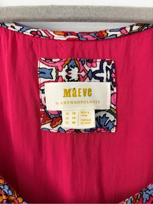 Anthropologie Maeve Violette Sleeveless Asymmetrical Hem Paisley Pink Red Dress - Image 4