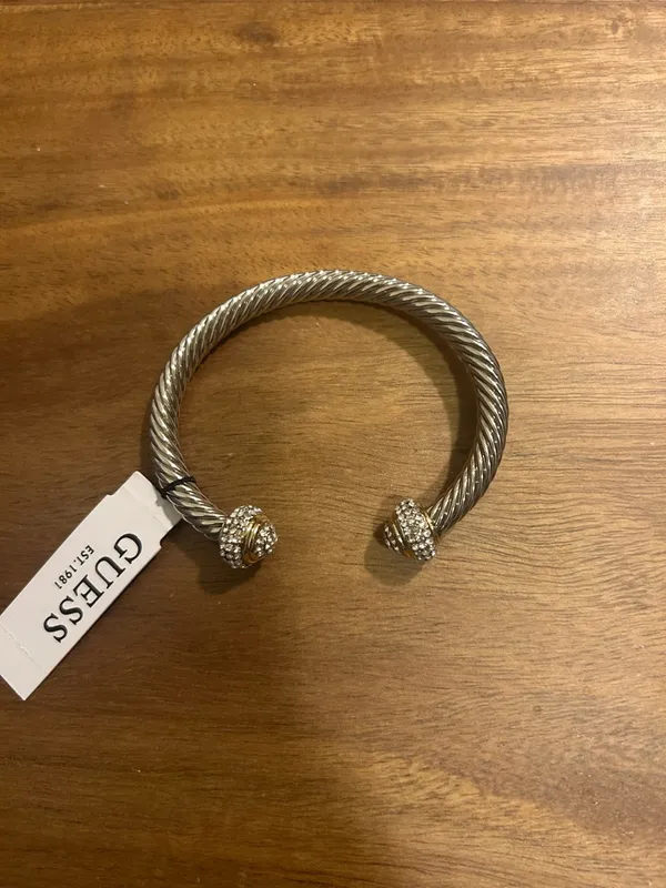 GUESS Twisted Cable Open Cuff Bracelet with Gold Pave Endcaps - Image 2