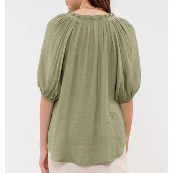 Blu Pepper Perch Sage Green Crinkle Tunic Blouse V Neck 3X Plus Size - Image 2