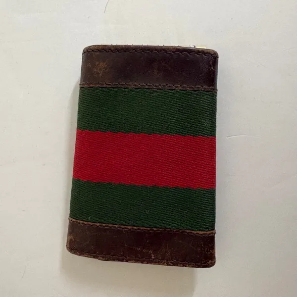 Gucci Vintage Web Stripe 6 Hook Key Case Brown Leather Made In‎ Italy - Image 2