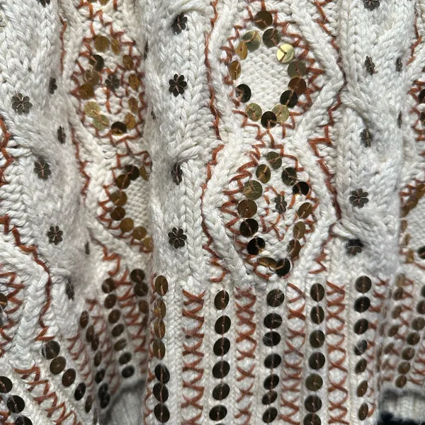 Free People Guilded Cream and Gold Embroidered Sweater - Image 4