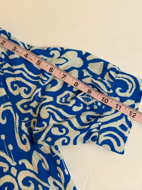 Entro Shirt Dress Women Size S Blue White Ikat Print Midi Side Pockets - Image 7